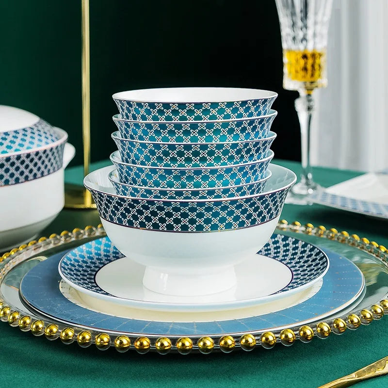 Jingdezhen dish set European style bowls and chopsticks bone china tableware gift bone china tableware