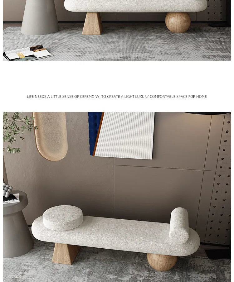 Nordic Solid Wood Shoe Stool Creative Wool Sofa Doorway Senior Sense Cloakroom Living Room Porch Household Fitting Rest Bench