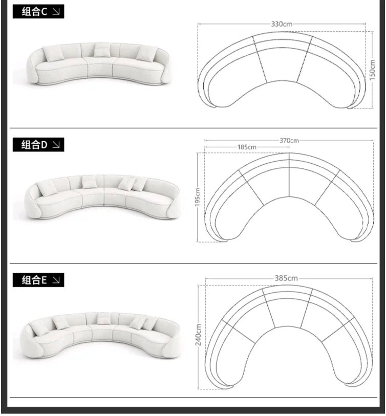 yj Sili Style Living Room Modern Light Luxury Italian Minimalist Shaped Curved Lambswool Fabric Sofa