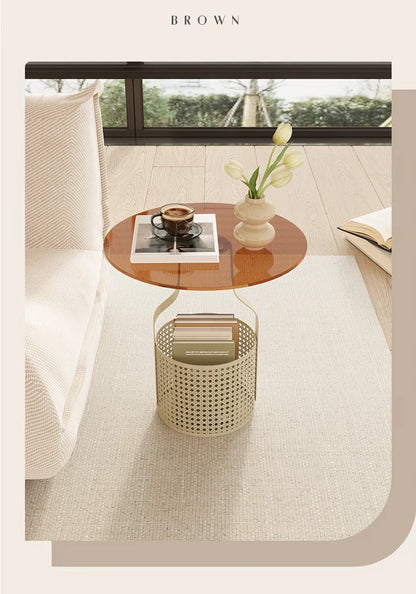 Home online celebrity simple sofa, small round table, living room glass, small coffee table, small bedside table.