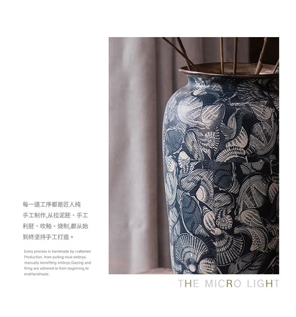 Jingdezhen Retro Literature And Art New Chinese Ceramic Vase Homestay Hotel TV Cabinet With Dried Flower Decorations