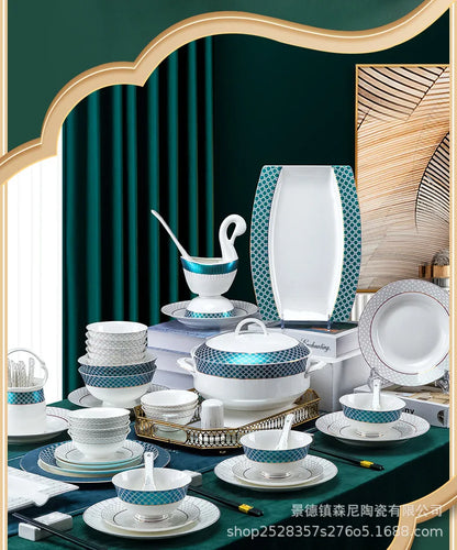 Jingdezhen dish set European style bowls and chopsticks bone china tableware gift bone china tableware
