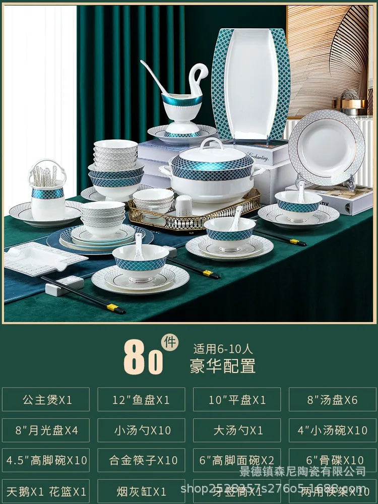 Jingdezhen dish set European style bowls and chopsticks bone china tableware gift bone china tableware