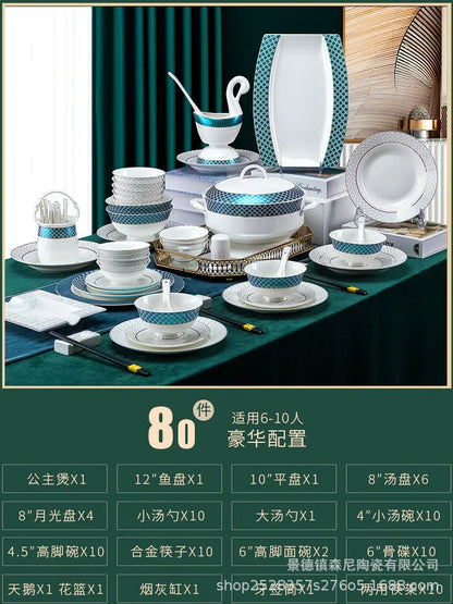 Jingdezhen dish set European style bowls and chopsticks bone china tableware gift bone china tableware