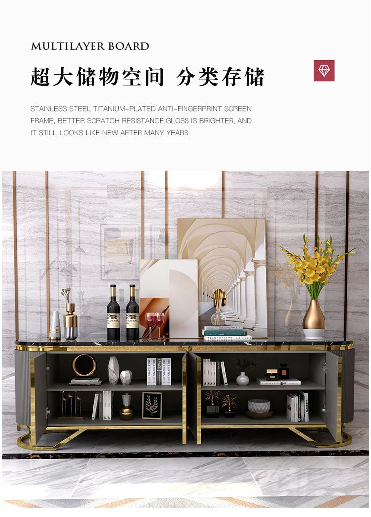 Affordable Luxury Style TV Cabinet and Tea Table Combination Simple Modern Living Room Floor Cabinet Marble