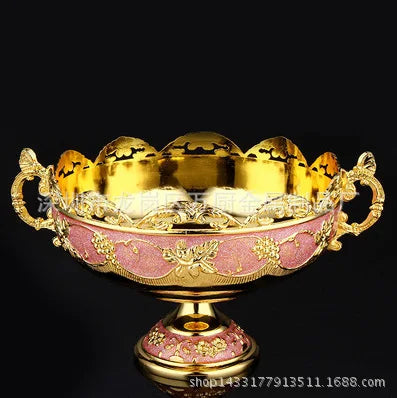 Zinc alloy stainless steel metal European double ear fruit bucket KTV ornament double ear fruit bucket Snack plate