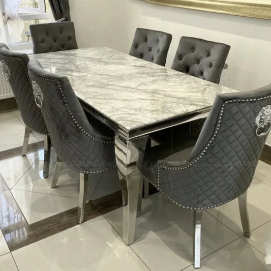 Dining Table Light Luxury Marble Dining Table and Chair Combination Modern Simple Stainless Steel Dining Tab