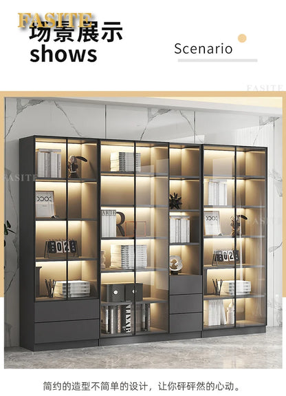Glass door, light luxury bookcase, living room, floor to wall, dustproof bookcase, bookshelf