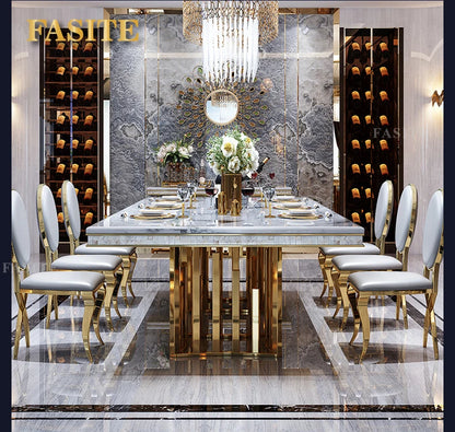 Luxury White Marble Dining Table And Chair Combination Rectangular Household Italian Type Large Concise Mesa Modern Furniture
