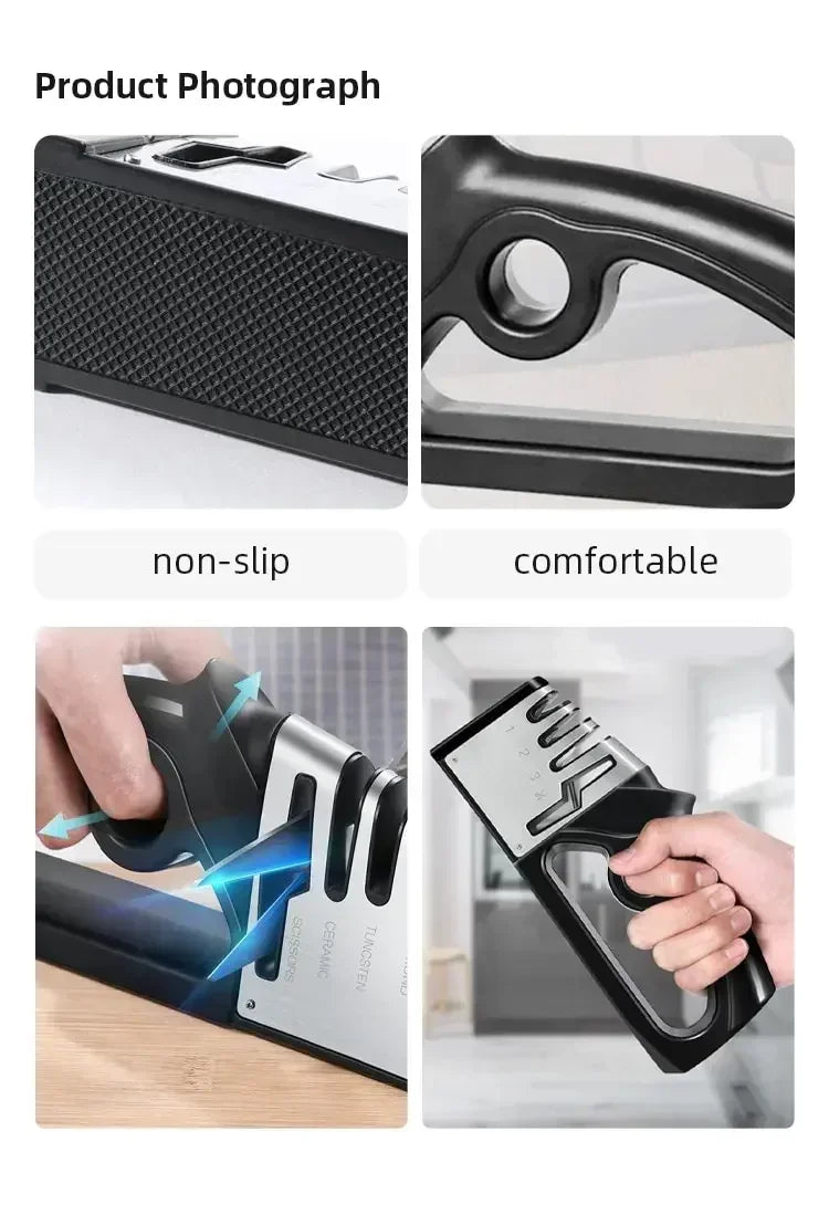 4in1 Multifunctional Sharpening Stone Quick Knife Sharpener Handheld Stainless Steel Blade Kitchen Appliance Kitchen Accessories