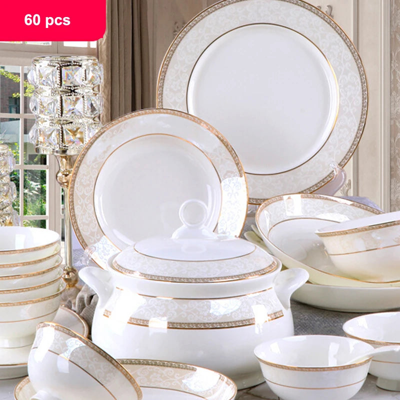 porcelain dinner set 60 pcs jingdezhen ceramics chinese dishes dishes set  Rice Bowl Salad Noodles Bowl Dinnerware Set Tableware