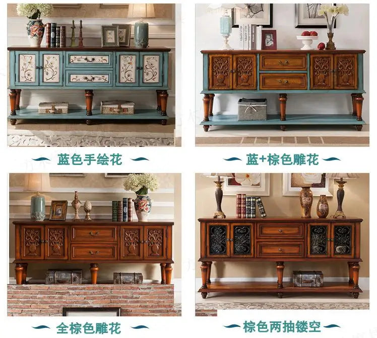 European-Style Solid Wood Console Table American Country Side Cabinet 1.6 M Side View Table Window Side Desk