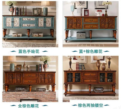 European-Style Solid Wood Console Table American Country Side Cabinet 1.6 M Side View Table Window Side Desk