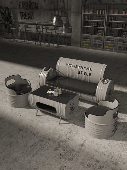 Deck Sofa KTV Casual Small Quiet Bar Retro Creative Oil Drum Iron Customization Industrial Style Bar Table and Chair Combination