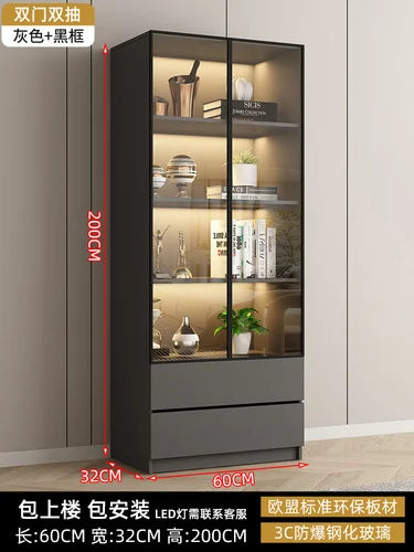 Glass door, light luxury bookcase, living room, floor to wall, dustproof bookcase, bookshelf