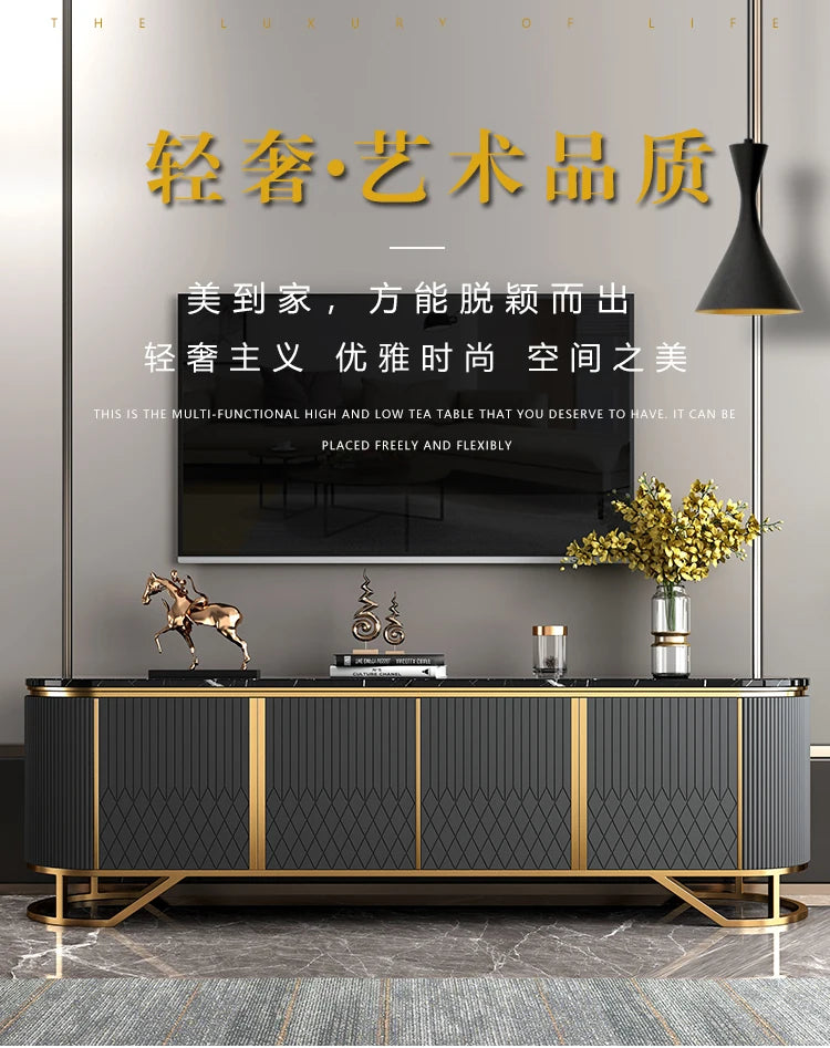 Affordable Luxury Style TV Cabinet and Tea Table Combination Simple Modern Living Room Floor Cabinet Marble