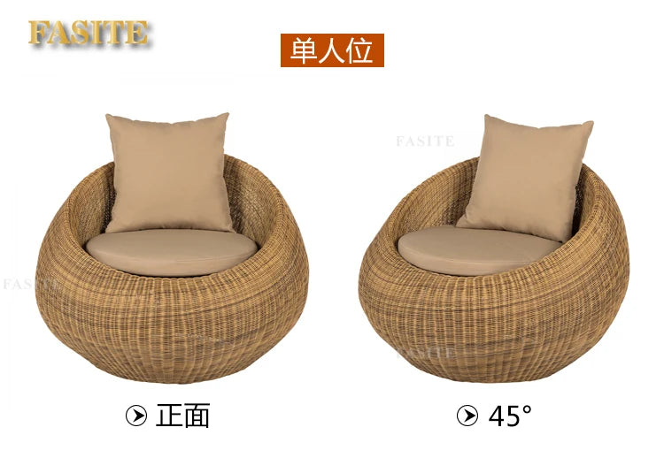 Outdoor rattan sofa combination rattan woven table and chair three piece set of leisure circular sofa furniture