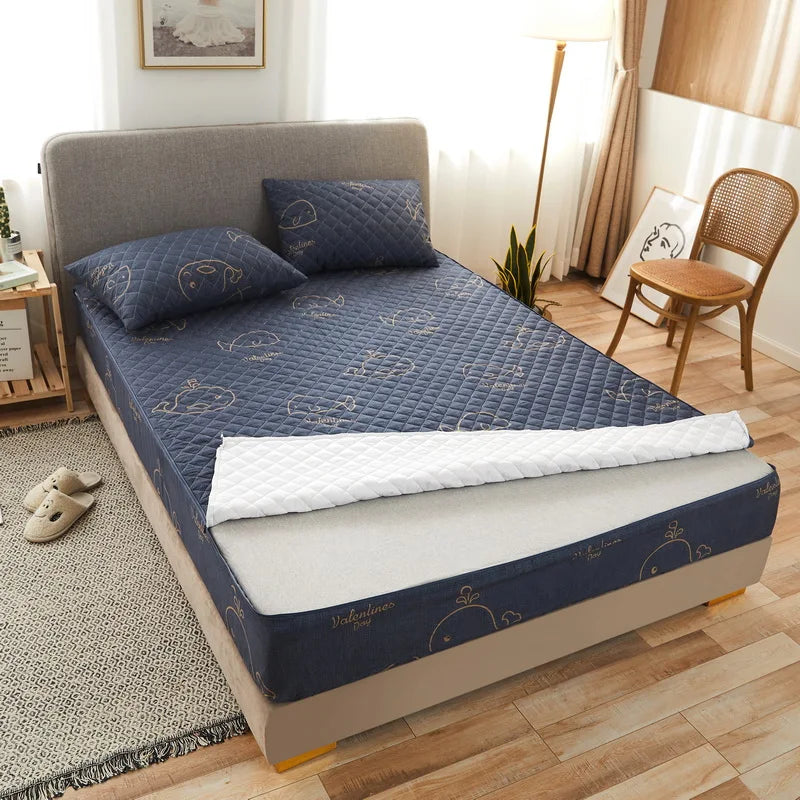 Printing Quilted Cotton Mattress Cover With Zipper Bedspread Mattress Cover Soft King Queen Tatami Bed Dust Cover Customizable