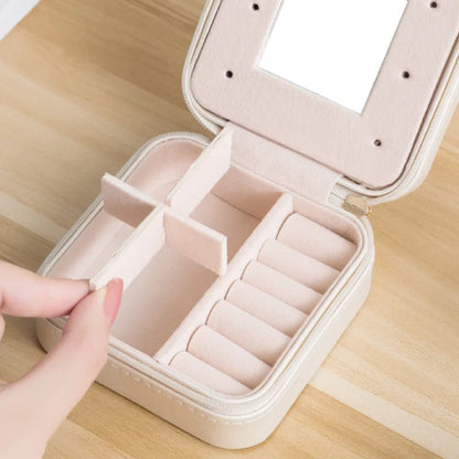 Bling Rhinestone Jewelry Box Case Makeup Organizer Dresser Display Cabinet Travel Portable Leather Partition Storage Box