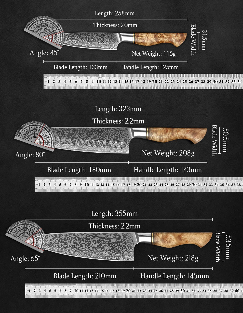 HEZHEN 7PC Knife Set Professional Damascus Steel Chef Santoku Bread Utility Paring Cook Knife For Meat Sharp Kitchen Knife