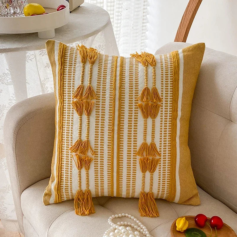 Home Decor Cushion Cover Throw Pillow Cover Yellow Grey Coffee Pink Boho Style Tassels for Living Room Bed Room 45x45cm/30x50cm