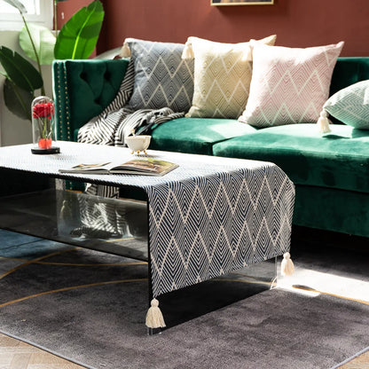 Cotton Linen Coffee Table Cloth,Coffee Table Cover with Tassels TV Cabinet Waterproof Rectangle Wavy Tablecloths