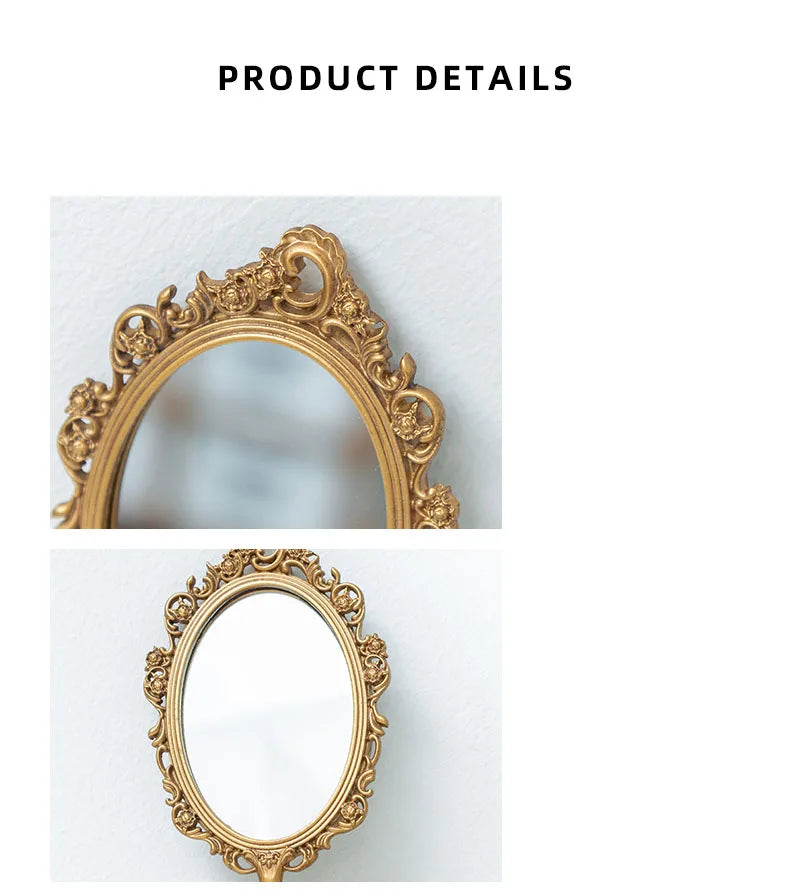 European Metal Vanity Mirror Desktop Retro Craft Ornament  Bedroom Dresser Palace Relief Cosmetic Mirrors Home Decoration