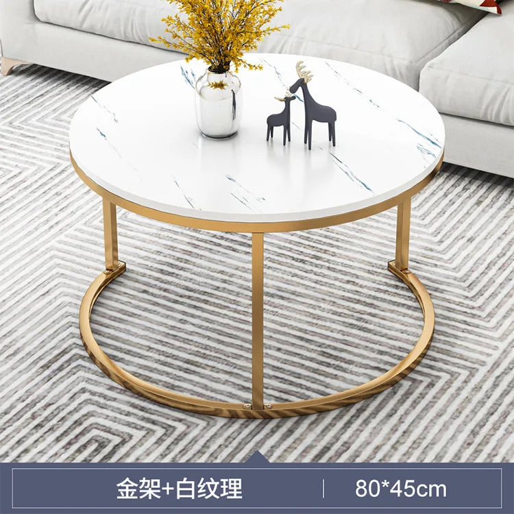 Round Tea Table Living Room Coffee Tables Marble Texture Wooden Combination Furniture Durable Table 70CM 50CM 80CM 60CM