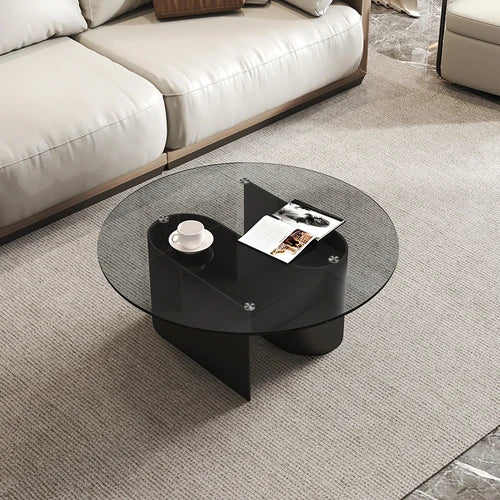 Tempered glass coffee table, living room, household, simple combination, round table, high-end feeling, small unit, side table