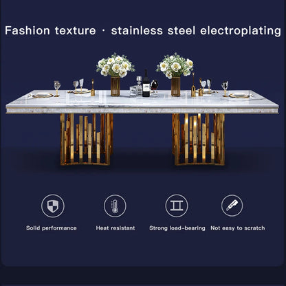 Luxury White Marble Dining Table And Chair Combination Rectangular Household Italian Type Large Concise Mesa Modern Furniture