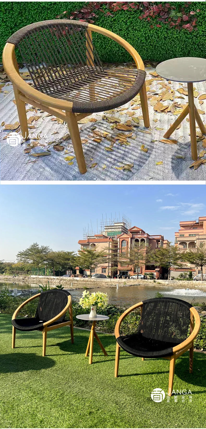 Garden 3 Piece Woven Rope Patio Furniture Set with Cushions, All Weather Patio Conversation Bistro Set Outdoor Table and Chairs