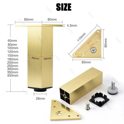 4PCS Furniture Leg Aluminum Triangular Square Sofa Leg with Screw Thickening Metal Furniture Feet Bathroom Cabinet Coffee Table