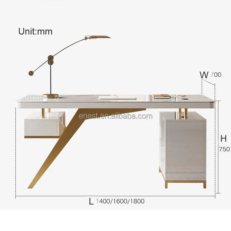 Modern Design Luxury Gold Stainless Steel Computer Table Working Desk with sintered stone for home office furniture set