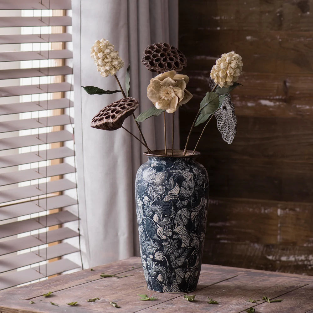 Jingdezhen Retro Literature And Art New Chinese Ceramic Vase Homestay Hotel TV Cabinet With Dried Flower Decorations