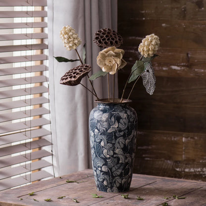 Jingdezhen Retro Literature And Art New Chinese Ceramic Vase Homestay Hotel TV Cabinet With Dried Flower Decorations