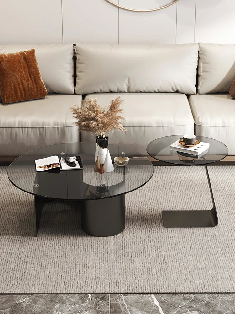 Tempered glass coffee table, living room, household, simple combination, round table, high-end feeling, small unit, side table