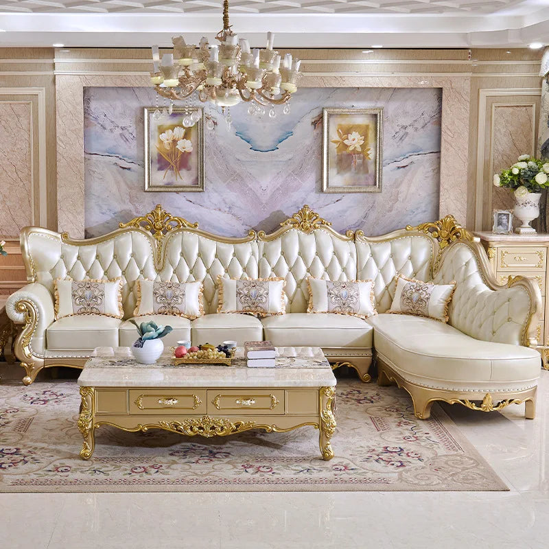 Luxury Home Furniture Living Room Sofa Classic Antique Royal Style L Shape Couch Sets