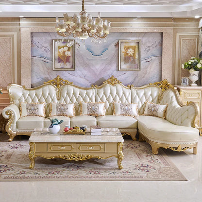 Luxury Home Furniture Living Room Sofa Classic Antique Royal Style L Shape Couch Sets