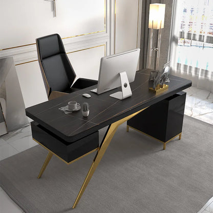 Modern Design Luxury Gold Stainless Steel Computer Table Working Desk with sintered stone for home office furniture set