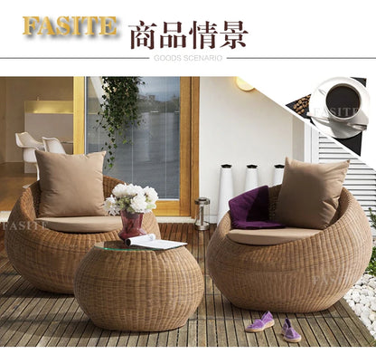 Outdoor rattan sofa combination rattan woven table and chair three piece set of leisure circular sofa furniture