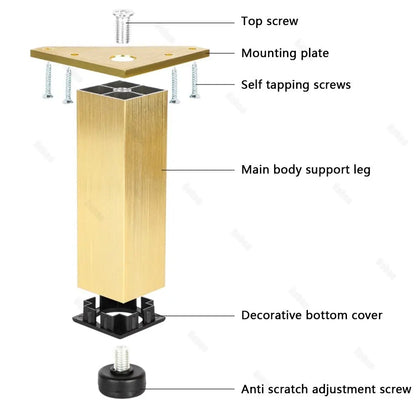 4PCS Furniture Leg Aluminum Triangular Square Sofa Leg with Screw Thickening Metal Furniture Feet Bathroom Cabinet Coffee Table