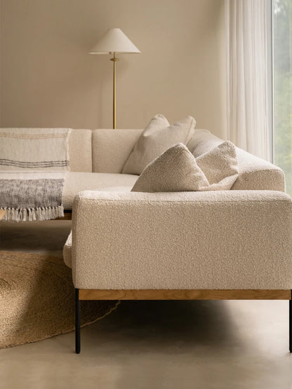 Fabric sofa living room modern simple Nordic chaise longue solid wood corner sofa combination
