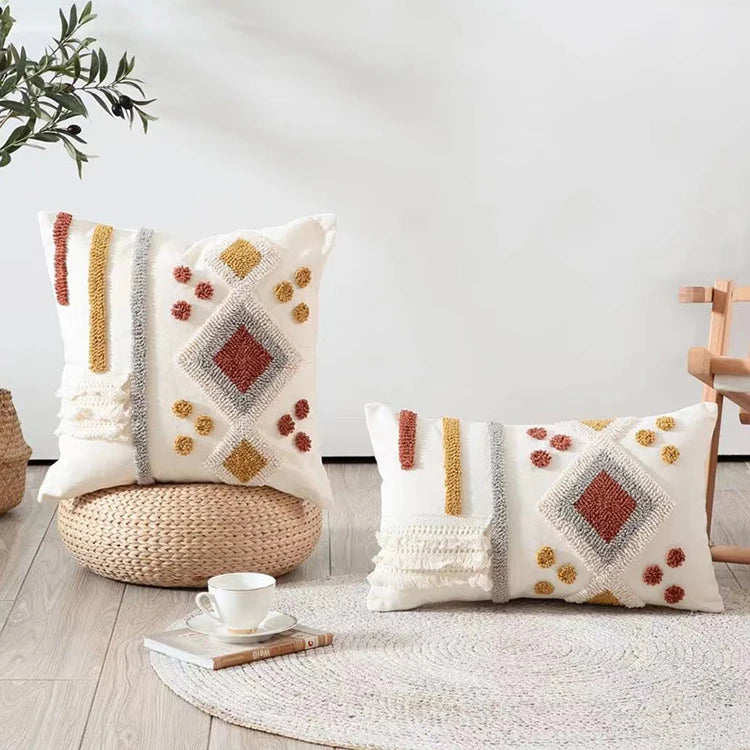 Boho Style Cushion cover Ivory Burt Orang Decoration Pillow Cover 45x45cm/30x50cm Tufted for Living room Bedroom Sofa Bed Couch