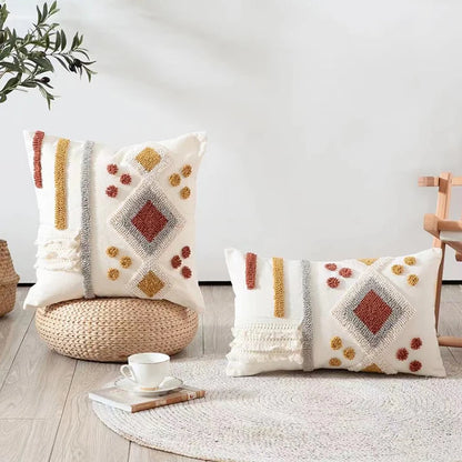 Boho Style Cushion cover Ivory Burt Orang Decoration Pillow Cover 45x45cm/30x50cm Tufted for Living room Bedroom Sofa Bed Couch