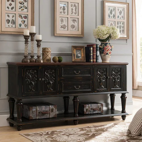 European-Style Solid Wood Console Table American Country Side Cabinet 1.6 M Side View Table Window Side Desk