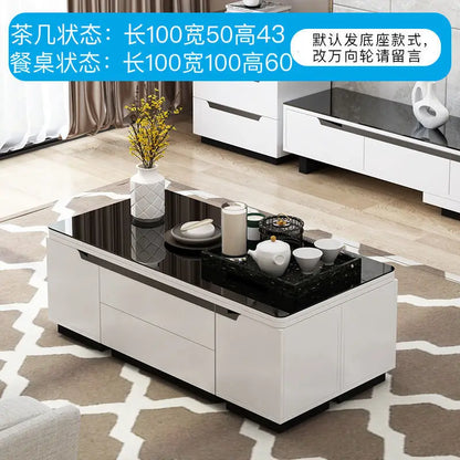 Tea table, dining table, multifunctional lifting and folding, simple modern living room, creative tempered glass coffee table