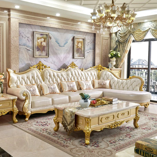 Luxury Home Furniture Living Room Sofa Classic Antique Royal Style L Shape Couch Sets