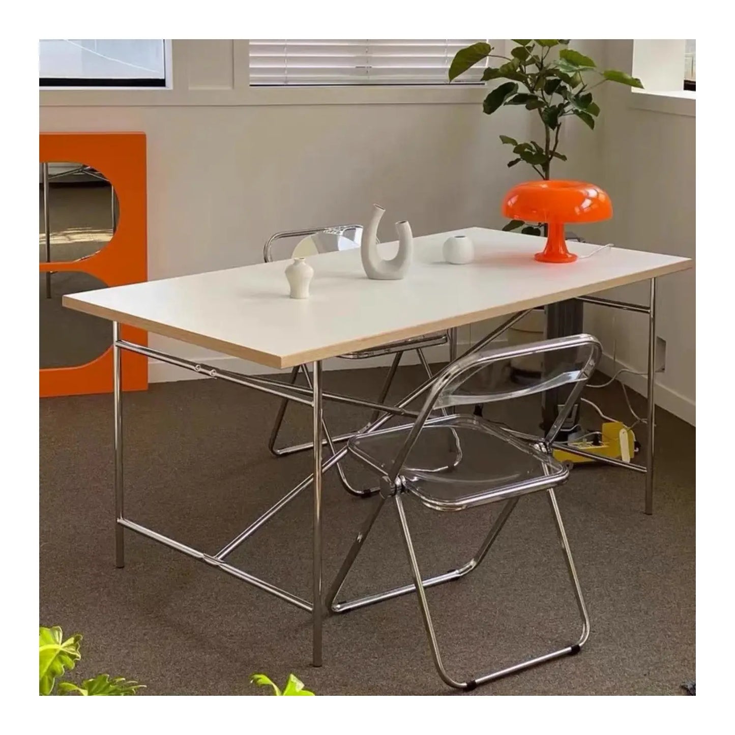 DPstudio vintage simple desk, stainless steel rectangular dining table, blogger, same conference table Bauhaus