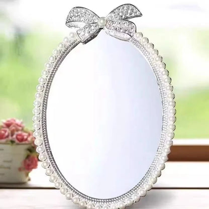 7-inch Single Face Pearl Decor Metal Frame Silver Plated Tabletop Makeup Mirror Decorative Mirrors For Fashion Room Decor J16