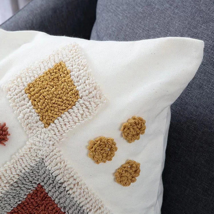 Boho Style Cushion cover Ivory Burt Orang Decoration Pillow Cover 45x45cm/30x50cm Tufted for Living room Bedroom Sofa Bed Couch
